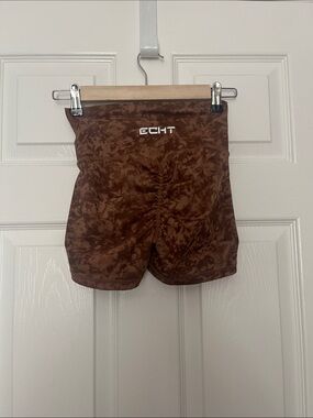 ECHT Brown Tie-Dye Scrunch Back High-Waist Shorts